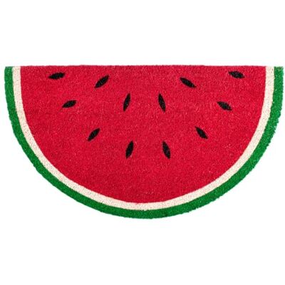 Fisura Deurmat voor buiten "watermeloen" van kokosvezel met antislip onderkant in pvc, halfronde deurmat, afmetingen: 70 x 40 cm. Rood, groen, wit en zwart. Fisura Deurmat voor buiten "watermeloen" van kokosvezel met antislip onderkant in pvc, halfronde deurmat, afmetingen: 70 x 40 cm. Rood, groen, wit en zwart.