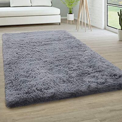 Paco Home Hoogpolig vloerkleed voor woonkamer, imitatiebont, langharig en wollig tapijt, effen Afmetingen: 80 x 150 cm Kleur: Grijs Paco Home Hoogpolig vloerkleed voor woonkamer, imitatiebont, langharig en wollig tapijt, effen Afmetingen: 80 x 150 cm Kleur: Grijs
