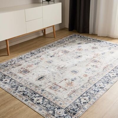 benuta Basic George Vloerkleed voor de woonkamer, crème/grijs, 80 x 150 cm, wasbaar, rechthoekig, vintage, elegant, retro tapijt voor slaapkamer, hal, eetkamer benuta Basic George Vloerkleed voor de woonkamer, crème/grijs, 80 x 150 cm, wasbaar, rechthoekig, vintage, elegant, retro tapijt voor slaapkamer, hal, eetkamer