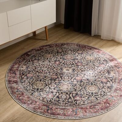 benuta Basic George Vloerkleed, wasbaar, kunstvezel, rond, stijl: vintage, elegant, retro, onderhoudsvriendelijk, voor woonkamer, slaapkamer, veelkleurig/rood, diameter 160 cm, rond benuta Basic George Vloerkleed, wasbaar, kunstvezel, rond, stijl: vintage, elegant, retro, onderhoudsvriendelijk, voor woonkamer, slaapkamer, veelkleurig/rood, diameter 160 cm, rond