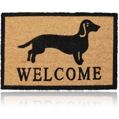 Relaxdays Kokosdeurmat, met teckel en opschrift Welcome, rubber, voor binnen, buiten, 60 x 40 cm, natuur/zwart, 1 stuk Relaxdays Kokosdeurmat, met teckel en opschrift Welcome, rubber, voor binnen, buiten, 60 x 40 cm, natuur/zwart, 1 stuk
