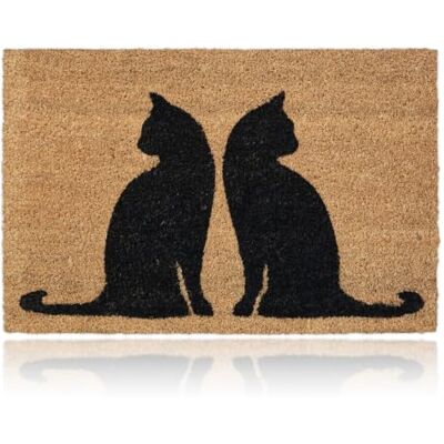 Relaxdays Kokosdeurmat, 40 x 60 cm, deurmat kattenmotief, voor binnen en buiten, antislip, natuur/zwart Relaxdays Kokosdeurmat, 40 x 60 cm, deurmat kattenmotief, voor binnen en buiten, antislip, natuur/zwart