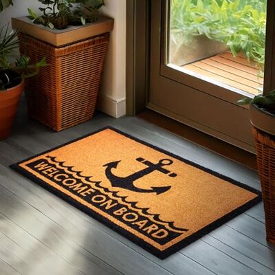 BRUBAKER Deurmat voor binnen en buiten, Welcome on Board, 45 x 75 cm, 100% kokosmat, waterdicht en antislip, voor huisdeur, tuin en terras, maritieme stijl BRUBAKER Deurmat voor binnen en buiten, Welcome on Board, 45 x 75 cm, 100% kokosmat, waterdicht en antislip, voor huisdeur, tuin en terras, maritieme stijl