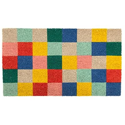 Fisura . Binnentapijt van kokosnoot, pvc-deurmat, handbeschilderd. Afmetingen: 70 x 40 cm. (geruit, meerkleurig) Fisura . Binnentapijt van kokosnoot, pvc-deurmat, handbeschilderd. Afmetingen: 70 x 40 cm. (geruit, meerkleurig)