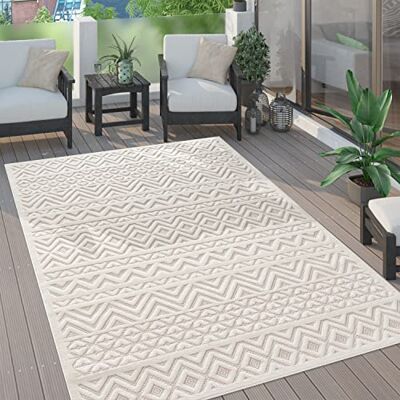 Paco Home Weerbestendig outdoor tapijt, balkon, woonkamer, keuken, tapijt, Scandinavisch patroon, effen, 3D-effect, modern, afmetingen: 200 x 280 cm, kleur: crème Paco Home Weerbestendig outdoor tapijt, balkon, woonkamer, keuken, tapijt, Scandinavisch patroon, effen, 3D-effect, modern, afmetingen: 200 x 280 cm, kleur: crème