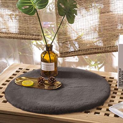 Teppich Wölkchen Pluizig vloerkleed van imitatiebont, imitatie Woonkamer Decoratie Wasbaar bontdeken als bedmat, stoelkussen donkergrijs, 30 cm rond Teppich Wölkchen Pluizig vloerkleed van imitatiebont, imitatie Woonkamer Decoratie Wasbaar bontdeken als bedmat, stoelkussen donkergrijs, 30 cm rond