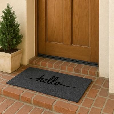 Astra Deurmat voor buiten, antislip, schoonloopmat, weerbestendig, deurmat voor buiten, voor entree, Hello 45 x 75 cm, grijs Astra Deurmat voor buiten, antislip, schoonloopmat, weerbestendig, deurmat voor buiten, voor entree, Hello 45 x 75 cm, grijs