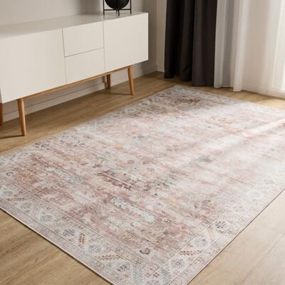 benuta Basic George Vloerkleed voor de woonkamer, roze, 160 x 230 cm, wasbaar, rechthoekig, vintage, elegant, retro tapijt voor slaapkamer, hal, eetkamer benuta Basic George Vloerkleed voor de woonkamer, roze, 160 x 230 cm, wasbaar, rechthoekig, vintage, elegant, retro tapijt voor slaapkamer, hal, eetkamer