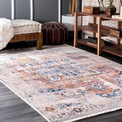 nuLOOM Harriet Vintage tapijt met franjes met medaillon traditioneel decoratief tapijt ivoor/meerkleurig voor woonkamer, slaapkamer, eetkamer, entree, keuken 91 x 152 cm nuLOOM Harriet Vintage tapijt met franjes met medaillon traditioneel decoratief tapijt ivoor/meerkleurig voor woonkamer, slaapkamer, eetkamer, entree, keuken 91 x 152 cm