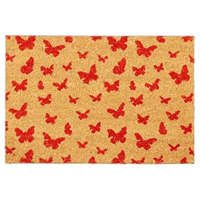 Relaxdays 10035493 deurmat Cokos, 40 x 60 cm, voetmat, motief vlinder, antislip, binnen en buiten, natuur/rood, vezel, PVC, 1 stuk Relaxdays 10035493 deurmat Cokos, 40 x 60 cm, voetmat, motief vlinder, antislip, binnen en buiten, natuur/rood, vezel, PVC, 1 stuk