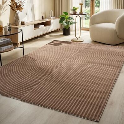 VIMODA Modern Boho laagpolig tapijt, dun tapijt voor woonkamer en slaapkamer met 3D-effect, hoogpolig, onderhoudsvriendelijk, afmetingen: 160 x 230 cm, kleur: mokka VIMODA Modern Boho laagpolig tapijt, dun tapijt voor woonkamer en slaapkamer met 3D-effect, hoogpolig, onderhoudsvriendelijk, afmetingen: 160 x 230 cm, kleur: mokka