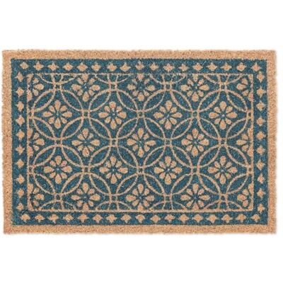 Relaxdays Kokosdeurmat, bloemenpatroon, voor binnen en buiten, met rubber, kokosmat, 60 x 40 cm, blauw/naturel Relaxdays Kokosdeurmat, bloemenpatroon, voor binnen en buiten, met rubber, kokosmat, 60 x 40 cm, blauw/naturel