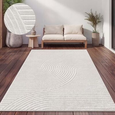 Paco Home Tapijt voor buiten, terras, woonkamer, keuken, Scandinavisch motief, effen boho-patroon, afmetingen: 160 x 230 cm, kleur: crème 2 Paco Home Tapijt voor buiten, terras, woonkamer, keuken, Scandinavisch motief, effen boho-patroon, afmetingen: 160 x 230 cm, kleur: crème 2