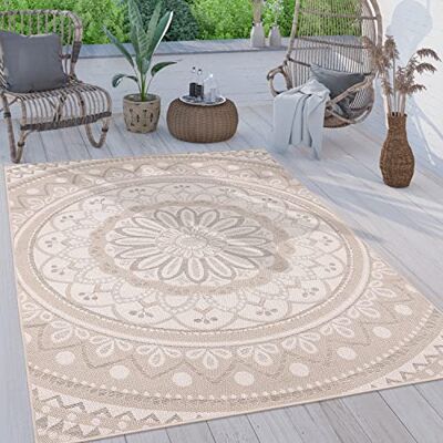 Paco Home Buitentapijt Terras Woonkamer Keuken Oosters Marokkaans Patroon Modern Etnisch Mandala, Afmeting: 160 x 220 cm, Kleur: zand Paco Home Buitentapijt Terras Woonkamer Keuken Oosters Marokkaans Patroon Modern Etnisch Mandala, Afmeting: 160 x 220 cm, Kleur: zand