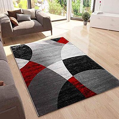 VIMODA Tapijt met geometrisch patroon van cirkels in grijs, wit, zwart en rood, afmetingen: 160 x 220 cm VIMODA Tapijt met geometrisch patroon van cirkels in grijs, wit, zwart en rood, afmetingen: 160 x 220 cm