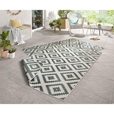 HANSE Home NORTHRUGS Malta Outdoor tapijt, omkeerbaar, weerbestendig, modern geometrisch patroon voor balkon, terras, tuin, veranda, waterdicht, polypropyleen, groen, crème, 80 x 150 cm HANSE Home NORTHRUGS Malta Outdoor tapijt, omkeerbaar, weerbestendig, modern geometrisch patroon voor balkon, terras, tuin, veranda, waterdicht, polypropyleen, groen, crème, 80 x 150 cm