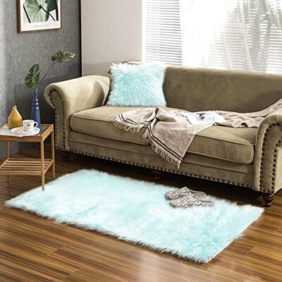 Teppich Wölkchen mat van kunstbont, imitatie lam- en schapenvacht, pluizig, voor slaapkamer, woonkamer, crèche, kleed voor stoeldecoratie, rechthoekig, mintgroen, 80 x 150 cm Teppich Wölkchen mat van kunstbont, imitatie lam- en schapenvacht, pluizig, voor slaapkamer, woonkamer, crèche, kleed voor stoeldecoratie, rechthoekig, mintgroen, 80 x 150 cm