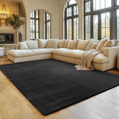 SIMPEX Vloerkleed zwart, 240 x 340 cm, laagpolig tapijt, wasbaar, antislip en zacht, modern effen design, voor woonkamer, slaapkamer, keuken en kinderkamer SIMPEX Vloerkleed zwart, 240 x 340 cm, laagpolig tapijt, wasbaar, antislip en zacht, modern effen design, voor woonkamer, slaapkamer, keuken en kinderkamer