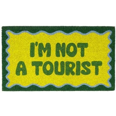 Fisura Deurmat voor de entree 'I'm not a tourist' van kokos met antislip onderkant van pvc, handbeschilderd, groen, origineel en grappig tapijt, 70 x 40 cm Fisura Deurmat voor de entree 'I'm not a tourist' van kokos met antislip onderkant van pvc, handbeschilderd, groen, origineel en grappig tapijt, 70 x 40 cm