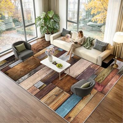 Voxirum Vloerkleed voor woonkamer, machinewasbaar, tapijt voor slaapkamer, laagpolig, zacht, voor slaapkamer, volwassenen, vintage, groot, voor binnen en buiten, antislip, geometrisch patroon, bruin, 60 x 90 Voxirum Vloerkleed voor woonkamer, machinewasbaar, tapijt voor slaapkamer, laagpolig, zacht, voor slaapkamer, volwassenen, vintage, groot, voor binnen en buiten, antislip, geometrisch patroon, bruin, 60 x 90
