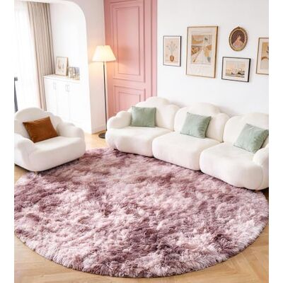 ROHATIM Rond pluchen tapijt voor slaapkamer, woonkamer, moderne woonkamer, meisjes, zacht pluizig tapijt voor slaapkamer, kindertapijt (paars-roze, diameter: 150 cm, rond ROHATIM Rond pluchen tapijt voor slaapkamer, woonkamer, moderne woonkamer, meisjes, zacht pluizig tapijt voor slaapkamer, kindertapijt (paars-roze, diameter: 150 cm, rond