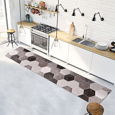 CREARREDA 83717 Keukentapijt, 240 x 50 cm, zeshoekig, Grigi, vinyl, antislip, wasbaar, van vinyl, 100% Made in Italy CREARREDA 83717 Keukentapijt, 240 x 50 cm, zeshoekig, Grigi, vinyl, antislip, wasbaar, van vinyl, 100% Made in Italy