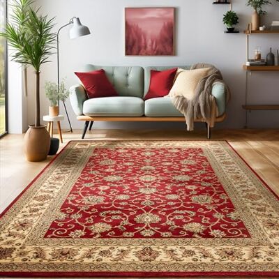 SIMPEX Oosters tapijt, 200 x 290 cm, rood, decoratief, laagpolig, etnische stijl, onderhoudsvriendelijk element voor woonkamer of eetkamer SIMPEX Oosters tapijt, 200 x 290 cm, rood, decoratief, laagpolig, etnische stijl, onderhoudsvriendelijk element voor woonkamer of eetkamer