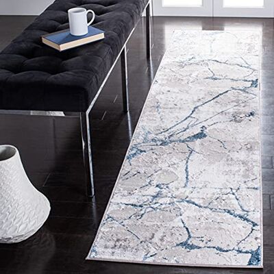 SAFAVIEH Modern tapijt voor woonkamer, eetkamer, slaapkamer, Amelia collectie, laagpolig, grijs en blauw, 61 x 213 cm SAFAVIEH Modern tapijt voor woonkamer, eetkamer, slaapkamer, Amelia collectie, laagpolig, grijs en blauw, 61 x 213 cm