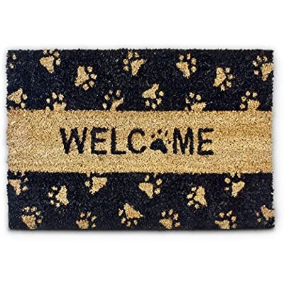 Relaxdays Deurmat van kokosvezel, bedrukt Welcome en kattenpoten, 60 x 40 cm, vloermat voor deur, entree, onderkant, antislip, rubber, pvc, voor binnen en buiten, voetwissers, mat, zwart Relaxdays Deurmat van kokosvezel, bedrukt Welcome en kattenpoten, 60 x 40 cm, vloermat voor deur, entree, onderkant, antislip, rubber, pvc, voor binnen en buiten, voetwissers, mat, zwart