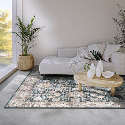 ELLE Decoration Saveh Tapis classique antidérapant à poils courts Pour chambre à coucher, salle à manger, salon, couloir, cuisine Bleu crème 80 x 150 cm ELLE Decoration Saveh Tapis classique antidérapant à poils courts Pour chambre à coucher, salle à manger, salon, couloir, cuisine Bleu crème 80 x 150 cm