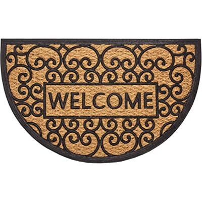 HANSE Home Kokosdeurmat, voor binnen en buiten, 45 x 75 cm, halfrond, rubber, Welcome, weerbestendig, antislip, voor binnen en buiten, naturel HANSE Home Kokosdeurmat, voor binnen en buiten, 45 x 75 cm, halfrond, rubber, Welcome, weerbestendig, antislip, voor binnen en buiten, naturel