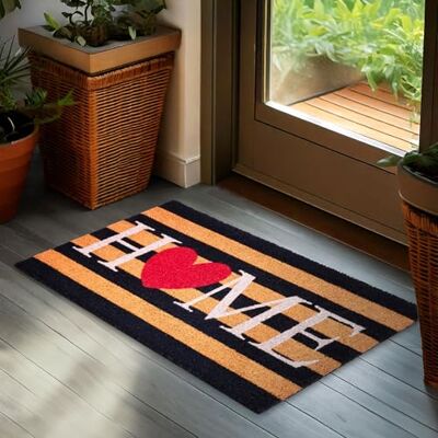 BRUBAKER Deurmat voor binnen en buiten, huis met hart, 45 x 75 cm, 100% kokosmat, gestreept, waterdicht en antislip, voor huisdeur, tuin en terras BRUBAKER Deurmat voor binnen en buiten, huis met hart, 45 x 75 cm, 100% kokosmat, gestreept, waterdicht en antislip, voor huisdeur, tuin en terras