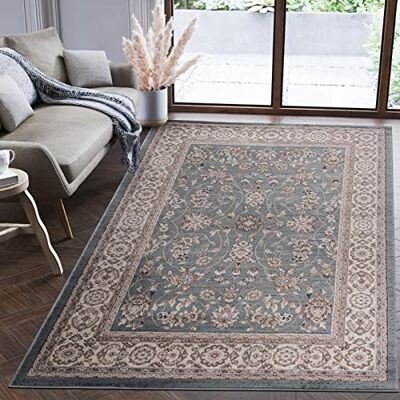 Mazovia Traditioneel vloerkleed voor de woonkamer Groot formaat tapijt voor slaapkamer, volwassenen, modern, laagpolig, tapijt voor slaapkamer en woonkamer kleed Oosters motief blauw 180 x 250 Mazovia Traditioneel vloerkleed voor de woonkamer Groot formaat tapijt voor slaapkamer, volwassenen, modern, laagpolig, tapijt voor slaapkamer en woonkamer kleed Oosters motief blauw 180 x 250
