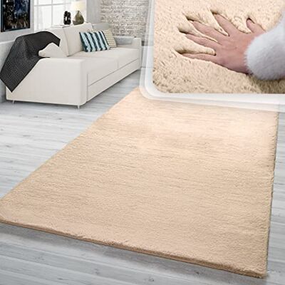 TT Home Hoogpolig tapijt voor slaapkamer, pluizig imitatie konijnenbont, kleur: zandkleurig-crème, afmetingen: 150 cm, vierkant TT Home Hoogpolig tapijt voor slaapkamer, pluizig imitatie konijnenbont, kleur: zandkleurig-crème, afmetingen: 150 cm, vierkant