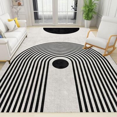 PAJEON Woonkamer Tapijt Geometrische Lijn Tekening Zwart En Wit Boho Midden Eeuw Boho 180 x 270 cm Tapijt Laagpolig Slaapkamer Tapijt, Binnendeurmat Voor Woonkamer Slaapkamer PAJEON Woonkamer Tapijt Geometrische Lijn Tekening Zwart En Wit Boho Midden Eeuw Boho 180 x 270 cm Tapijt Laagpolig Slaapkamer Tapijt, Binnendeurmat Voor Woonkamer Slaapkamer