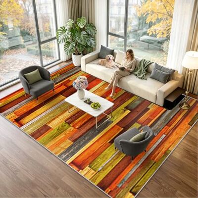 Voxirum Decoratief tapijt voor slaapkamer, woonkamer, extra groot tapijt voor woonkamer, laagpolig tapijt, antislip, machinewasbaar, modern geometrisch patroon, oranje, 120 x 140 cm Voxirum Decoratief tapijt voor slaapkamer, woonkamer, extra groot tapijt voor woonkamer, laagpolig tapijt, antislip, machinewasbaar, modern geometrisch patroon, oranje, 120 x 140 cm