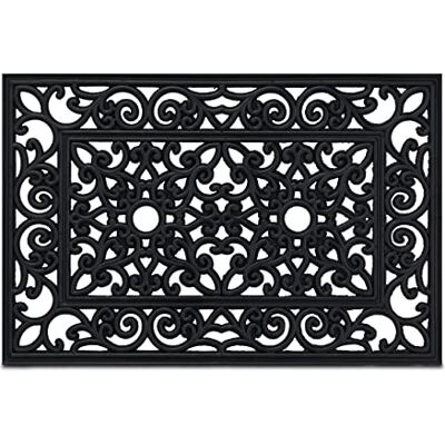 Relaxdays Deurmat van rubber met ornamenten, 60 x 40 cm, schoenmat voor binnen en buiten, antislip, zwart Relaxdays Deurmat van rubber met ornamenten, 60 x 40 cm, schoenmat voor binnen en buiten, antislip, zwart