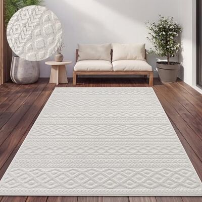 Paco Home Tapijt voor buiten, terras, woonkamer, keuken, Scandinavisch motief, effen boho-patroon, afmetingen: 200 x 290 cm, kleur: crème 4 Paco Home Tapijt voor buiten, terras, woonkamer, keuken, Scandinavisch motief, effen boho-patroon, afmetingen: 200 x 290 cm, kleur: crème 4