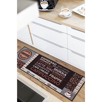 andiamo Loper voor hal en keuken, crème Met koffie-opschriften Keukentapijt 50x150 cm Bruin/grijs andiamo Loper voor hal en keuken, crème Met koffie-opschriften Keukentapijt 50x150 cm Bruin/grijs