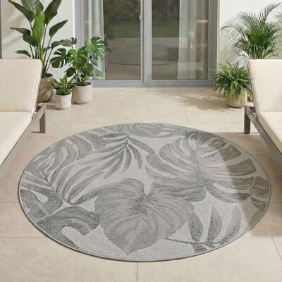 Carpetsale24 Vloerkleed voor buiten, rond, 80 cm, grijs, weer- en uv-bestendig, tapijt voor balkon, terras, tuin, binnen en buiten, motief palmbladeren, gemakkelijk te reinigen Carpetsale24 Vloerkleed voor buiten, rond, 80 cm, grijs, weer- en uv-bestendig, tapijt voor balkon, terras, tuin, binnen en buiten, motief palmbladeren, gemakkelijk te reinigen