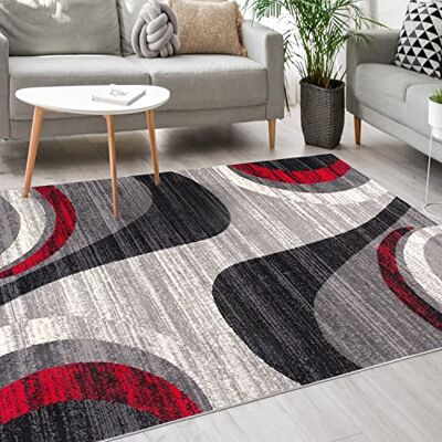 Mazovia Modern tapijt tapijt voor slaapkamer, woonkamer en eetkamer robuust zacht laagpolig tapijt Oeko-Tex woonkamertapijt ATENA-collectie grijs-rood 140 x 200 cm Mazovia Modern tapijt tapijt voor slaapkamer, woonkamer en eetkamer robuust zacht laagpolig tapijt Oeko-Tex woonkamertapijt ATENA-collectie grijs-rood 140 x 200 cm