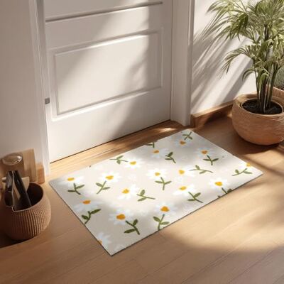 Astra Deurmat, antislip, voor binnen, 66 x 110 cm, madeliefjes, beige, absorberend, machinewasbaar op 30 °C, designdeurmat Astra Deurmat, antislip, voor binnen, 66 x 110 cm, madeliefjes, beige, absorberend, machinewasbaar op 30 °C, designdeurmat