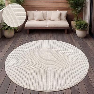 Paco Home Tapijt voor buiten, terras, woonkamer, keuken, Scandinavisch motief, effen boho-patroon, afmetingen: Ø 200 cm, rond, kleur: crème 2 Paco Home Tapijt voor buiten, terras, woonkamer, keuken, Scandinavisch motief, effen boho-patroon, afmetingen: Ø 200 cm, rond, kleur: crème 2