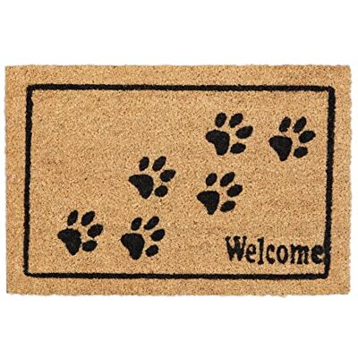 Relaxdays Welcome deurmat met kokospootjes, 60 x 40 cm, deurmat voor binnen en buiten, antislip, natuur/zwart Relaxdays Welcome deurmat met kokospootjes, 60 x 40 cm, deurmat voor binnen en buiten, antislip, natuur/zwart