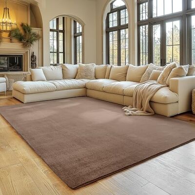 SIMPEX Vloerkleed bruin, 240 x 340 cm, laagpolig tapijt, wasbaar, antislip en zacht, modern effen design, voor woonkamer, slaapkamer, keuken en kinderkamer SIMPEX Vloerkleed bruin, 240 x 340 cm, laagpolig tapijt, wasbaar, antislip en zacht, modern effen design, voor woonkamer, slaapkamer, keuken en kinderkamer
