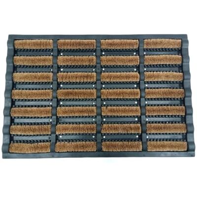 Relaxdays Deurmat met borstels, 60 x 40 cm, rubber en kokos, antislip, deurmat voor binnen en buiten, zwart/naturel Relaxdays Deurmat met borstels, 60 x 40 cm, rubber en kokos, antislip, deurmat voor binnen en buiten, zwart/naturel