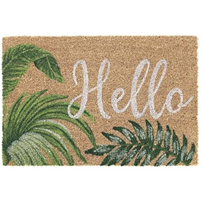 Relaxdays Deurmat van kokosvezel met opschrift Hello 40 x 60 cm, weerbestendig, voor binnen en buiten, natuur/groen Relaxdays Deurmat van kokosvezel met opschrift Hello 40 x 60 cm, weerbestendig, voor binnen en buiten, natuur/groen
