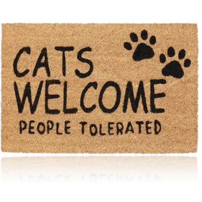 Relaxdays Cats Welcome Kokosdeurmat, 40 x 60 cm, deurmat voor binnen en buiten, antislip, natuur/zwart Relaxdays Cats Welcome Kokosdeurmat, 40 x 60 cm, deurmat voor binnen en buiten, antislip, natuur/zwart