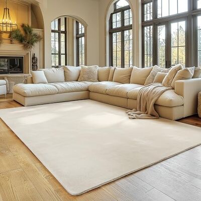 SIMPEX Vloerkleed crèmekleurig, 240 x 340 cm, laagpolig tapijt, wasbaar, antislip en zacht, modern effen design, voor woonkamer, slaapkamer, keuken en kinderkamer SIMPEX Vloerkleed crèmekleurig, 240 x 340 cm, laagpolig tapijt, wasbaar, antislip en zacht, modern effen design, voor woonkamer, slaapkamer, keuken en kinderkamer
