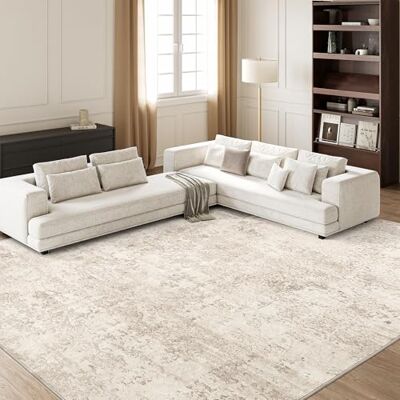 ART Abstract wasbaar tapijt 244 × 305 cm, antislip, vlekbestendig, opvouwbaar en machinewasbaar, voor de woonkamer (beige) ART Abstract wasbaar tapijt 244 × 305 cm, antislip, vlekbestendig, opvouwbaar en machinewasbaar, voor de woonkamer (beige)